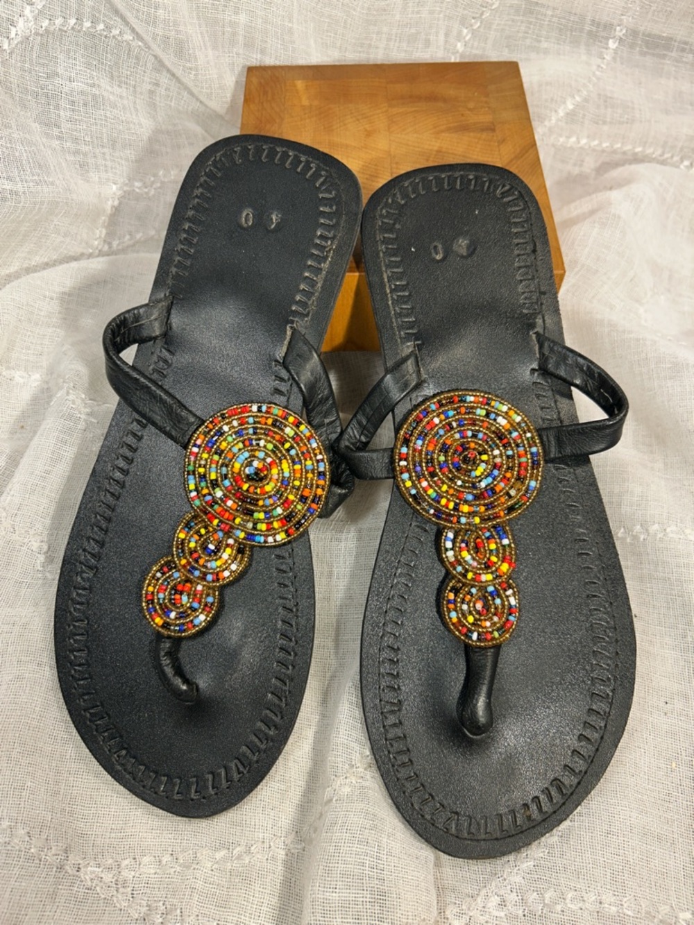 Handmade beaded thong flip flop sandals